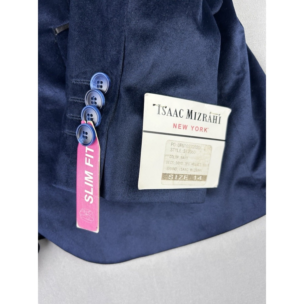 Isaac Mizrahi‎ Boys 14 SLIM Blue Velvet Suit Jacket & Pants NEW With Tags (Read) - Picture 3 of 16